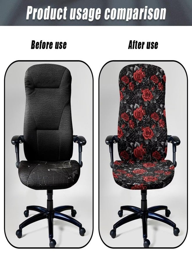 Talayituse Rose Spider Web Print Office Computer Chair Covers, Stretchable Rotating Chair Cover Halloween Decoration Removable Washable Rotating Chair Protective Slipcover, Large - Image 5
